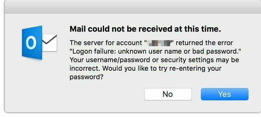 mac outlook 2011 will not save the password for my server